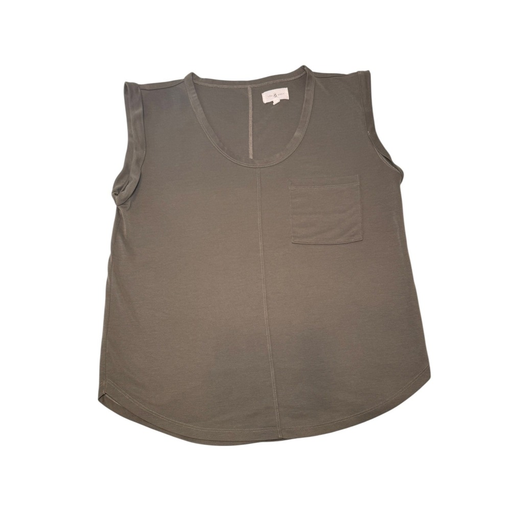 Lou & Grey Olive Green Sleeveless Pocket Tee Scoop Neck Tank Top Small